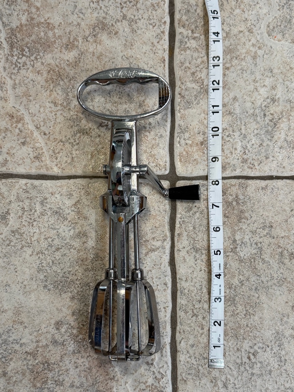 EKCO Flint Vintage Manual Hand Mixer Beater Stainless Steel Black Knob  USA